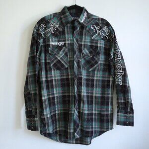 Wrangler Men's Plaid & Embroidered Western Shirt | Size M